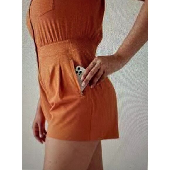 Athleta Womens Sleeveless Rust Orange Romper Size 14 - Picture 3 of 15